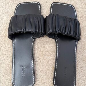 STAUD Black Ruched Slide Sandals